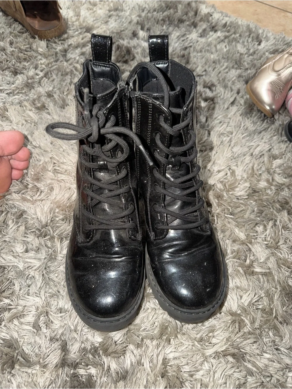 Cat & Jack Black Glitter Lace-Up Combat Boots for Kids